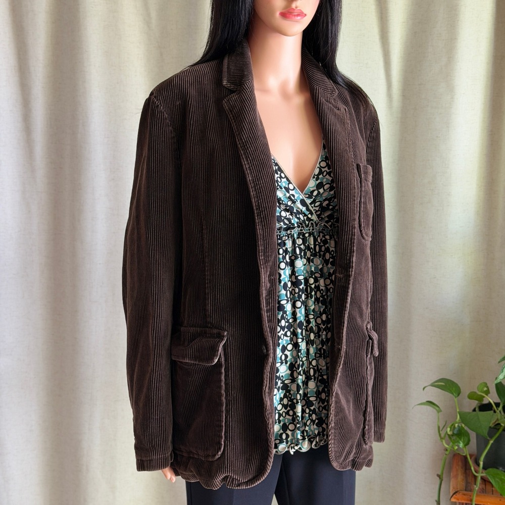 Vtg Y2K Gap Brown Corduroy Blazer Jacket Wide Wale Cotton Dark Academia Men's S